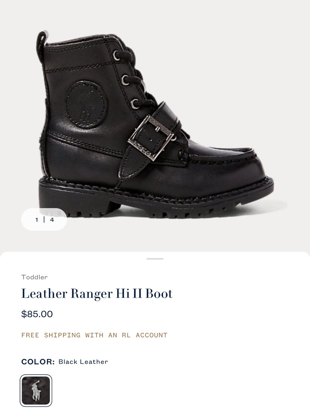 Polo Ralph Lauren Ranger Hi II Kids Black Ankle Boots. Size 2.5